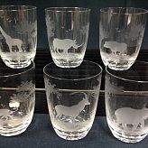Authentic Vintage Rowland Ward Nairobi Kenya African Big Game etched Crystal wine and tumbler glass collection